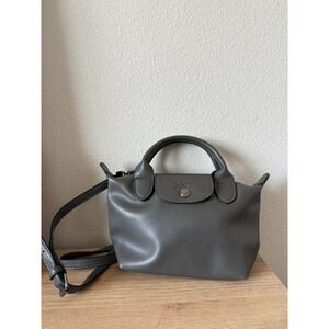 longchamp le pliage xtra xs leather handle crossbody bag graphite gray Rare